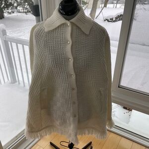 Vintage Wintuk Knit Poncho - White - OS